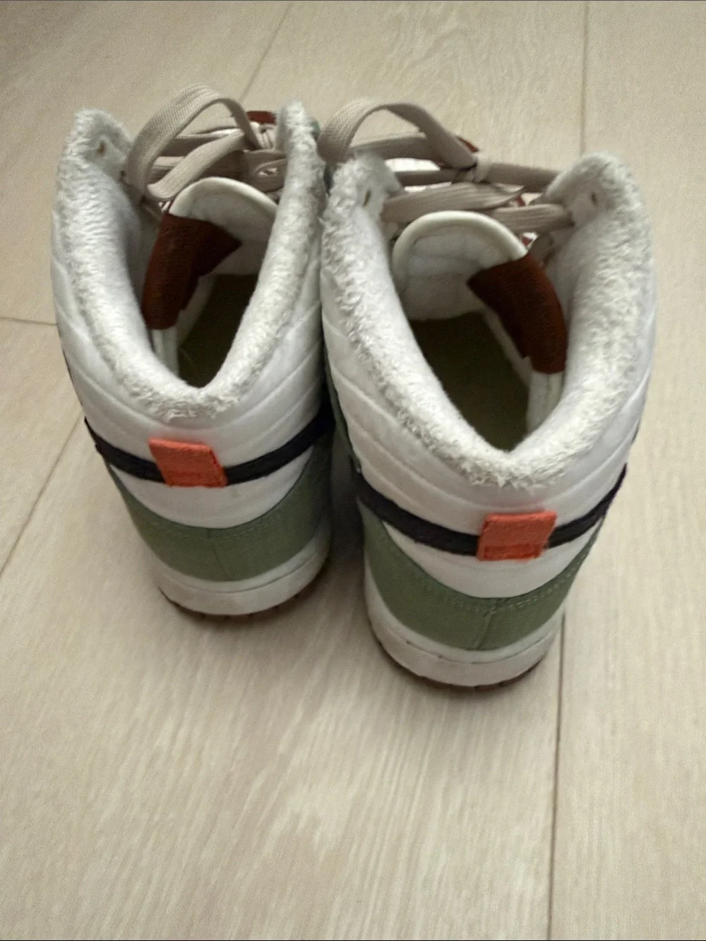 Nike Next Nature Toasty White Brown Green Dunks Sneakers with Black Swoosh